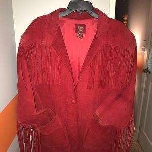 Red Suede fringed jacket. Very heavy weight.